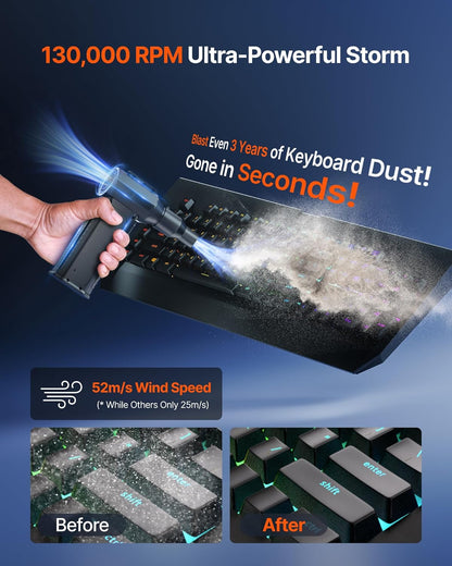 Turbo Jet Electric Air Duster – 130,000 RPM High-Speed Compressed Air Blower for PC, Car & Workshop Cleaning